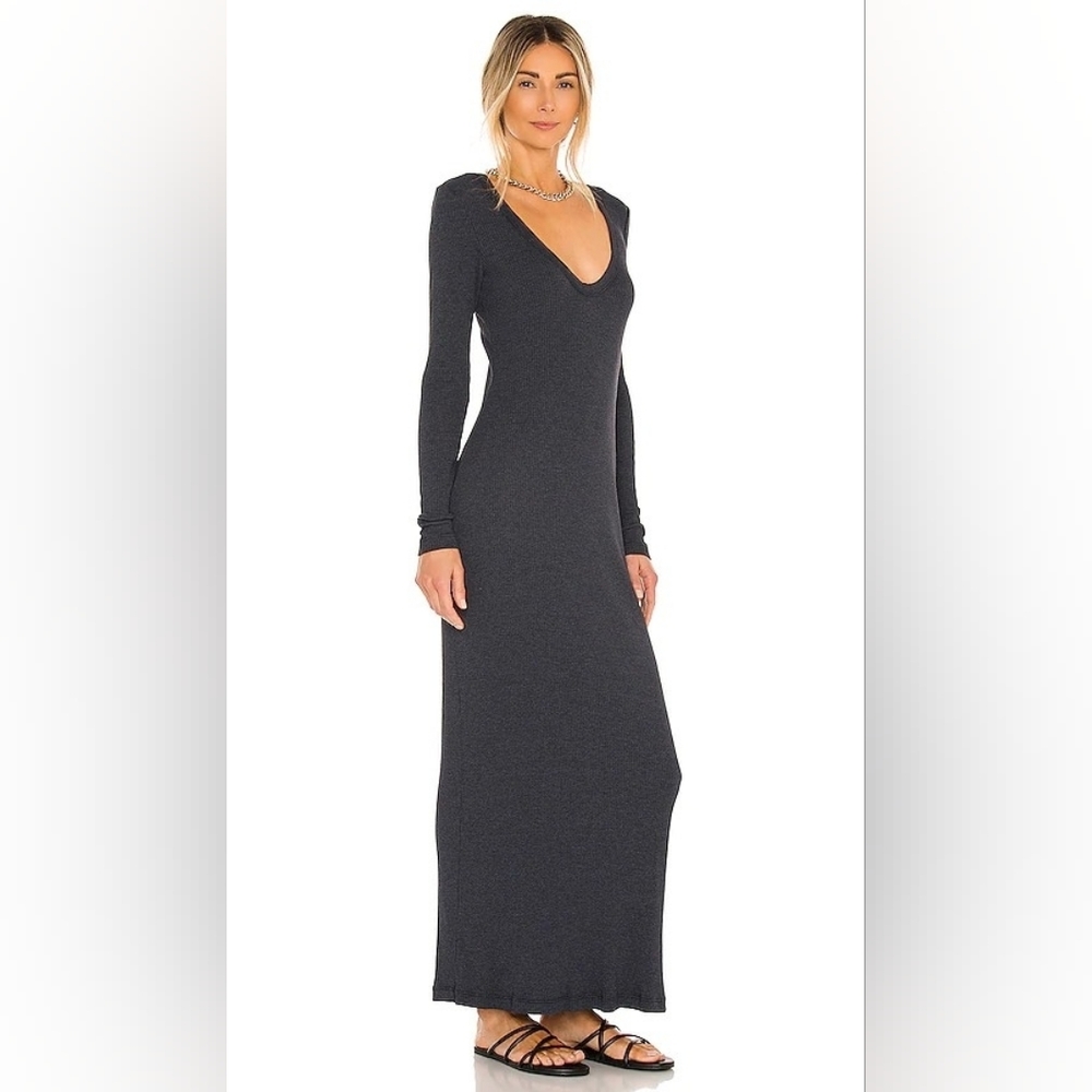 James Perse V-Neck Thermal Knit Midi Dress Elevated Basic Deep Gray Size S - Picture 14 of 14